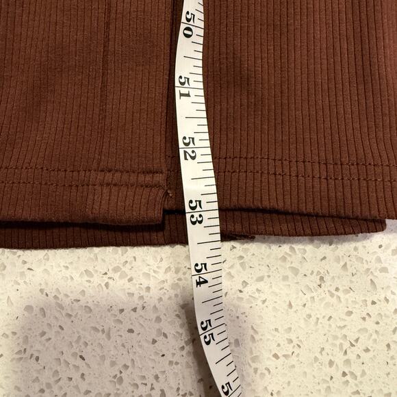 Brown Ribbed Button Front Bodycon Maxi Dress S Short Sleeve - Picture 8 of 8